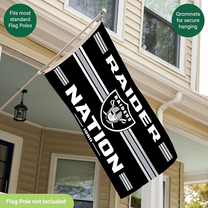 NFL Las Vegas Raiders Vintage Flag | 3 x 5 Estate Flag with Grommets | Heavy Duty Banner for Outdoor Garden Patio Decoration | Indoor Wall Decor for Room | Works with Flagpoles for Outside House