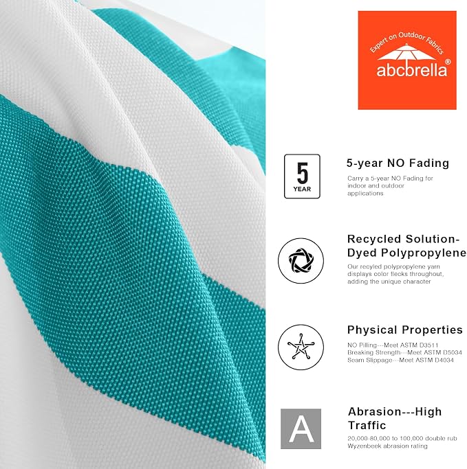 ABCCANOPY OLEFIN® 5-Year No Fading 9FT Patio Umbrella, Outdoor Table Umbrella with 8 Sturdy Ribs for Deck, Backyard, Yard (Turquoise Stripe)