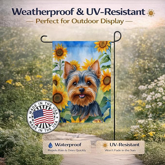 Caroline's Treasures DAC6178GF Yorkshire Terrier in Sunflowers Garden Flag Mailbox Flag Decorative Yard Flag Banner Outside Patio Artwork Yard Flower Beds, Garden Size, Multicolor