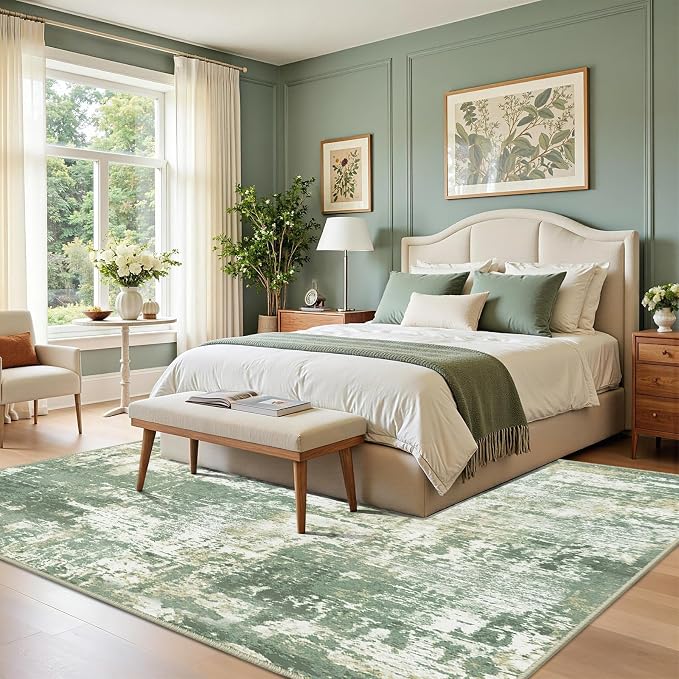 RELEANY Washable 2'x3' Abstract Area Rug for Living Room Light Green | Carpet for Bedroom, Kitchen, Office, Hallway and Entryway, Printed Pattern, Non‑Slip, Soft, Stain‑Resistant, Easy to Clean