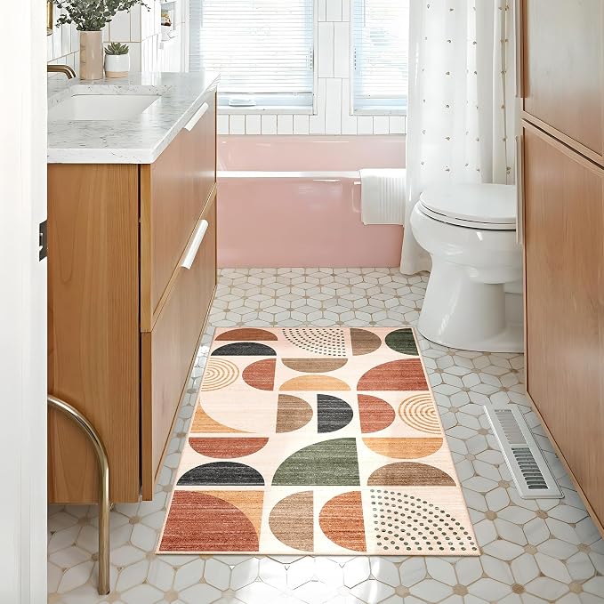 Small Rug Washable,Boho 2x3 Area Rugs Non Slip Modern Abstract | Machine Washable Throw Carpet for Entryway Bathroom Entry Entrance Bedroom Kitchen Soft Low Pile Indoor Bohemian Terracotta