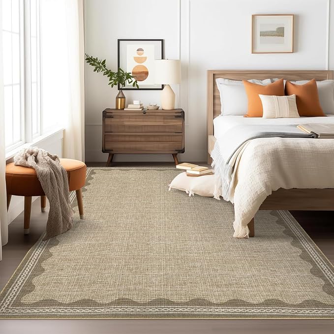Garvee Entryway Rug 3x5 Washable Bordered Modern Rug Foldable Low Pile Jute | Stain-Resistant Carpet Ultra Soft Non Slip Lightweight Rugs Indoor Non-Shedding Mat for Kitchen Bedroom Nursery Entrance