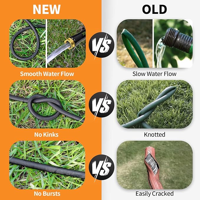 Flexible Garden Hose Water Pipe - 50FT Lightweight Garden Water Hose, Portable Patio Hose with Solid Brass Fittings and Double Latex Core for Pet Washing, Black