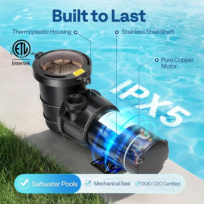 VIVOHOME 1.0 HP 5280 GPH Energy-Saving Above Ground Swimming Pool Pump, 115V with Strainer Basket, ETL & DOE Certified