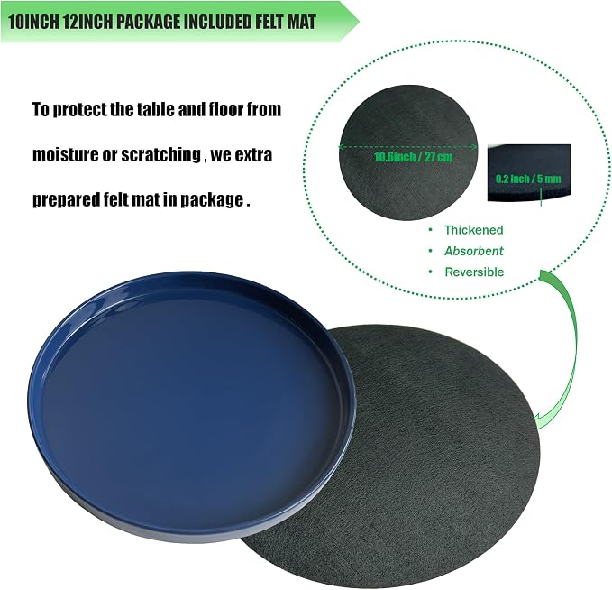 Yukfona Ceramic Plant Saucer Tray 1 Pcs 10 Inch Blue, 10.83" OD x10.24 ID x1.1 Deep| Fits Flower pots Bottom≤ 10.24", Heavy Duty Glazed Round Planter Drip with Catch Basin for Indoor Outdoor Plants