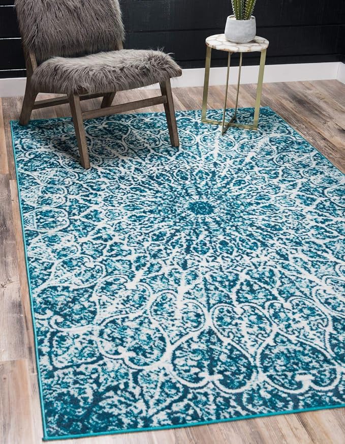 Unique Loom Sofia Collection Area Rug - Grace (8' x 11', Turquoise/ Ivory)