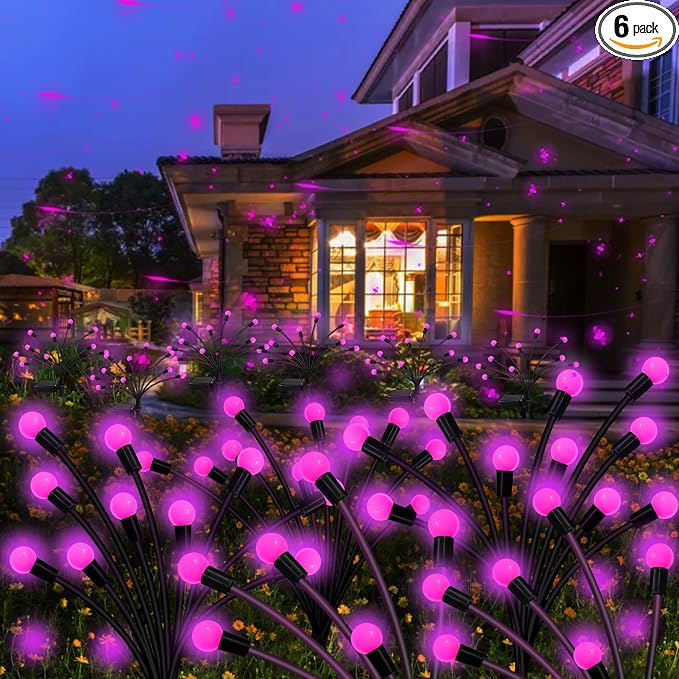 Kohlrabi Solar Garden Lights Outdoor, 6 Pack 48 LED Pink Firefly Lights Waterproof, Sway by Wind, Solar Swaying Light for Yard Patio Backyard Garden Planter Flower Bed Pathway Outdoor Decoration