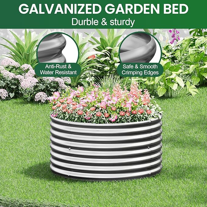 5 Pack Round Galvanized Raised Garden Bed Outdoor, Metal Garden Bed for Vegetables, Above Ground Garden Box for Flower, Steel Raised Beds for Gardening - 2FT