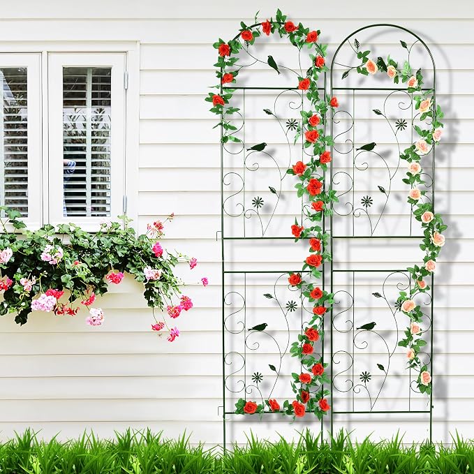 Metal Garden Trellis for Climbing Plants, 2 Pack 86.5" x 19.7" Black Plant Trellis Outdoor, Clematis Rrellis Outdoor, Arched Decoration Suitable for lawns, Gard