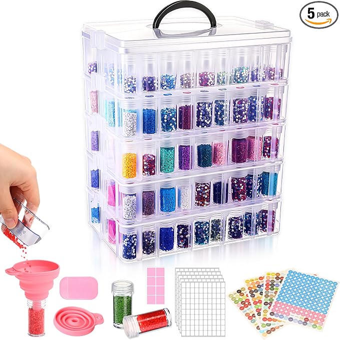 Willinglong 5 Tier Diamond Painting Storage Containers with 260 Grids Diamond Art Storage Bead Organizer Painting Accessories DIY Jewelry Craft