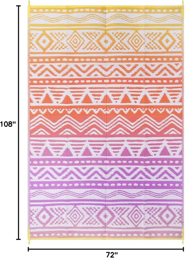 Lahome Outdoor Rug Waterproof, 6x9 Reversible Outdoor Plastic Straw Rug for Camping, RV Patio Rugs Large Carpet for Porch Deck Backyard Balcony Picnic(Orange/Purple,6'x 9')