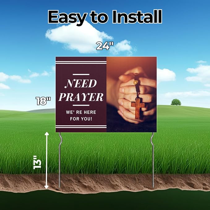 Need Prayer We’re Here for You! Yard Sign by DC | 24"x18" Double Sided Church Garden Sign with 13” Metal Stakes | Outdoor Signs Waterproof for Lawn, Patio, Sidewalk & House | Set of 1 | Made in USA