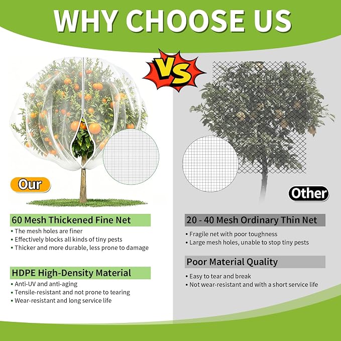 11.8×11.8FT Fruit Tree Netting with Zipper and Drawstring, Heavy Duty Garden Mesh Cover, Reusable Plant Protection Netting Against Birds, Squirrels, Cicadas and Insects