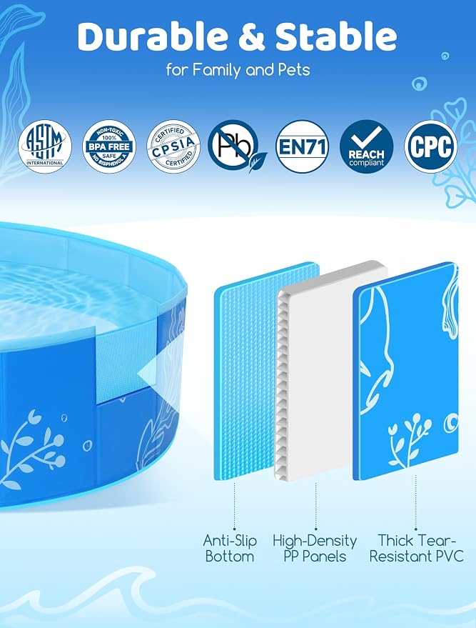 Hikiddy Foldable Kiddie Pool with Canopy, 47in, Blue-Blue | Summer Water Play Pool with Removable Shade - for Baby Toddler Kids Pets - Portable for Outdoor Backyard Beach
