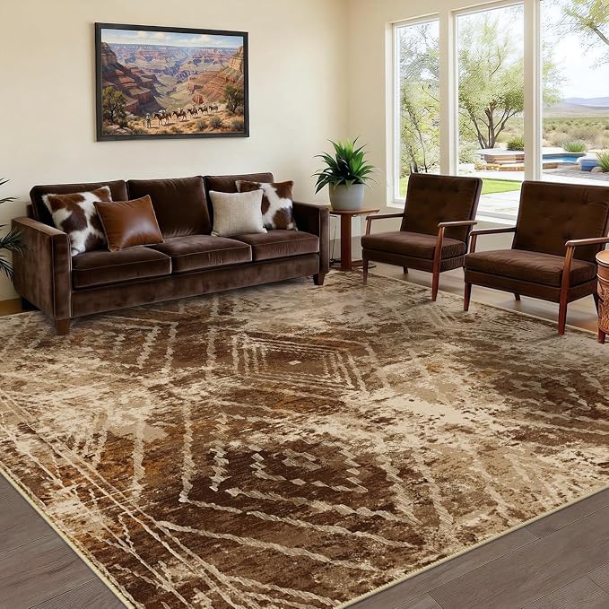 9'x12' Washable Area Rug for Living Room Bedroom Cow Print | Soft Western No Slip Low Pile Print Foldable Indoor for Kitchen Dining Room