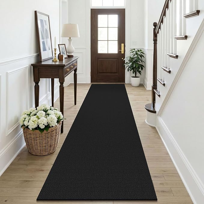 KOZYFLY Black Runners Rugs for Hallway 2.5'x10', Washable Runner Rug, Woven Non Slip Kitchen Runner, Braided Entryway Rug, Floor Carpet for Entry, Aisle, Hall, Black/Dark Grey