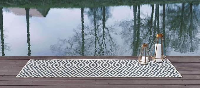 Unique Loom Outdoor Collection Area Rug - Costa Rica (2' x 8' Runner, Blue/ Ivory)