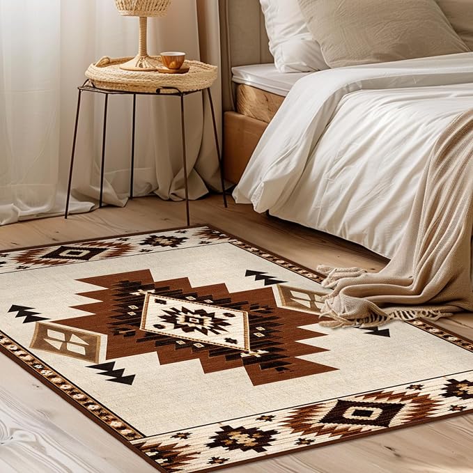 Western Entryway Rug 2x3 Southwestern Aztec Area Rug for Entry | Machine Washable Southwest Tribal Navajo Door Mat Low Pile Non-Slip Carpet for Entry Bedroom Kitchen Bathroom Laundry