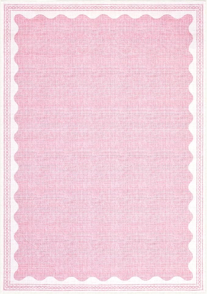 3x5 Scalloped Area Rugs Pink Washable Entryway Bedroom Rug | Solid Tan Rug for Bedroom Girls, Non Slip Throw Carpet With Rubber Back, Soft Dorm Nursery Scalloped Rugs for Dining Room