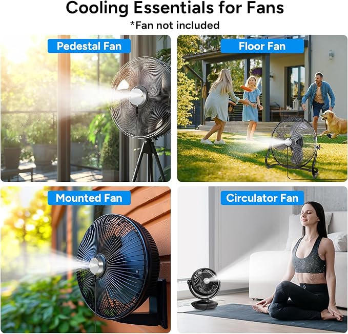 DR.PREPARE Fan Mister for Outside, Magnetic Fan Misting Kit, Mist Attachment, Portable Misting Cooling System with 16.4FT Mist Water Hosefor Patio, Backyard, Garden, Terrace, Pool (Fans Not Included)