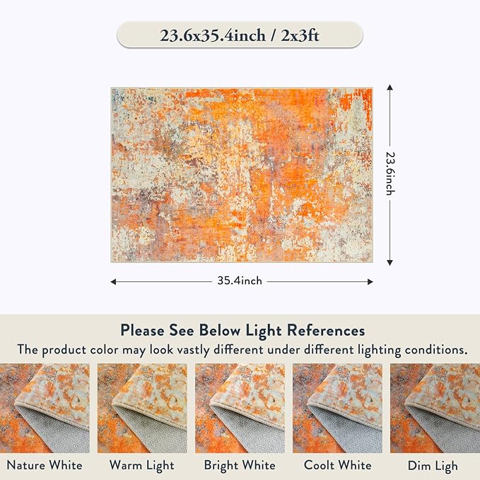 Lahome Modern Abstract Small 2x3 Rug - Washable Kitchen Rugs Non Slip Front Indoor Mat for Entry Bathroom, Contemporary Soft Throw Carpet for Entryway Bedside, Orange/Yellow