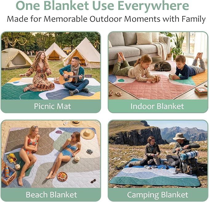 Exclusivo Mezcla Extra Large Waterproof Picnic Blankets 3 Layer, Sandproof and Foldable Outdoor Blanket for Beach Camping, Park and Travel