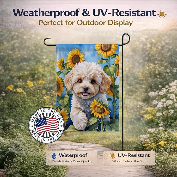 Caroline's Treasures DAC6118GF Maltipoo in Sunflowers Garden Flag Mailbox Flag Decorative Yard Flag Banner Outside Patio Artwork Yard Flower Beds, Garden Size, Multicolor