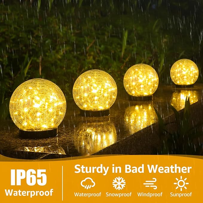ASOMST 2-Pack Garden Solar Lights Outdoor, Cracked Glass Ball Light Waterproof, Decorative Solar Globe Lights Warm White for Yard Pathway Patio Lawn