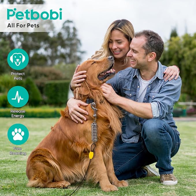 Petbobi Dog Tie-Out Cable and Stake - 50ft Heavy Duty Cable with Spring, No Tangle, 16in Ground Stake, Ideal for Outdoor Yard, Camping, Suitable for Small Medium Large Dogs Up to 120 lbs, Black