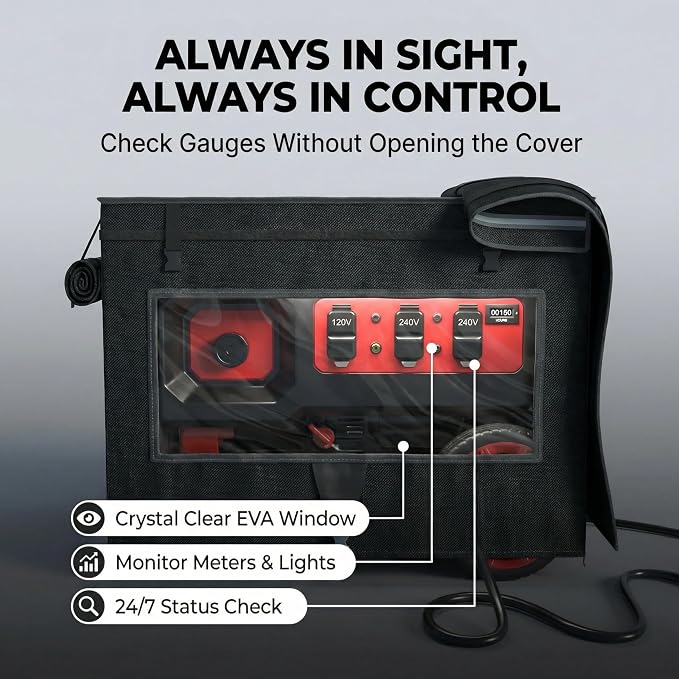 Generator Covers, Generator Covers While Running, 32X24X24 inches, Top Can be Opened, With Tool Bag and Visual Operation Window, Suitable for 3000W-12000W Frame Generator, Black.