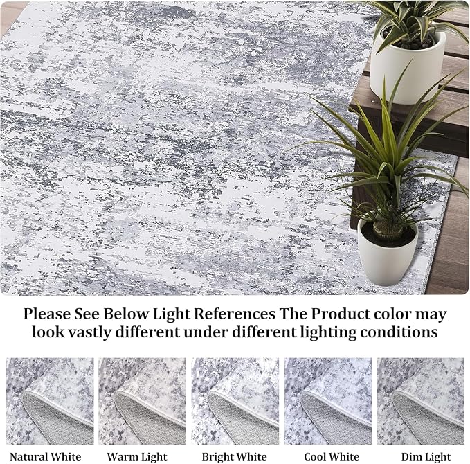 ROYHOME Modern Abstract 2x8 Runner Rug Washable,Light Grey | Non Slip Stain Resistant Rug for Hallway Kitchen Bedroom Non Shedding Low Pile Indoor Floor Cover