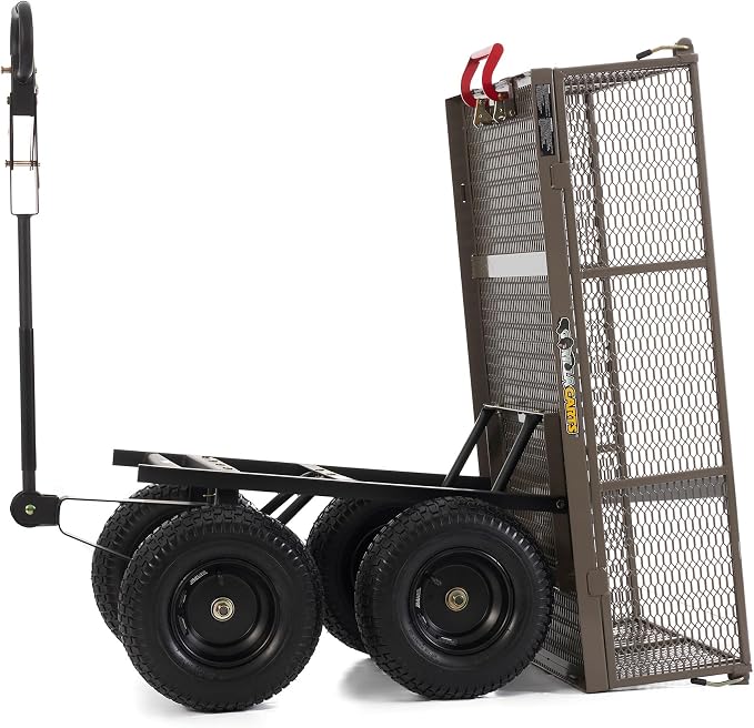 Gorilla Carts Steel Dump Cart, 5 Cu Ft Bed, 1200 lb Load Capacity, Gray – Towable Heavy-Duty Outdoor Utility Wagon with Removable Side Panels for Yard, Lawn, Garden or Landscaping