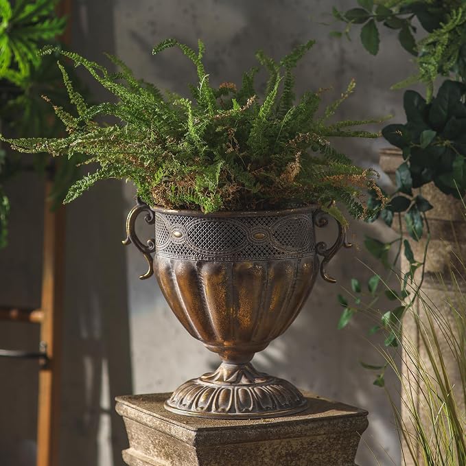Antique European Iron Urn Planter for Outdoor Gardens Elegant Floor Vase Metal Decorative Jars for Garden Decor