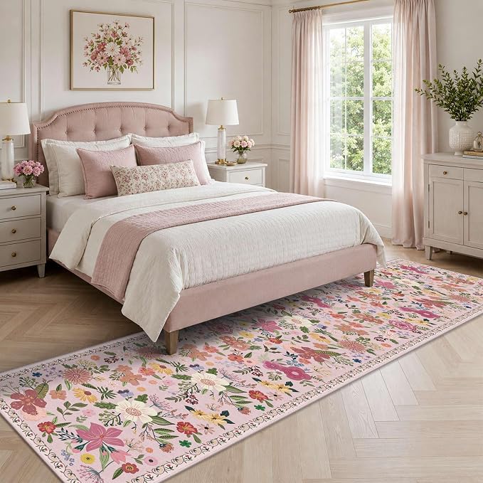 Latte&Fog Hallway Runner Rug 2x10 Non Slip Washable Pink Rugs for Kitchen | Low Pile Soft Cute Throw Rug Doormat for Entrance Bathroom Laundry Bedside Bedroom Nursery Playroom Hallyway Dorm Office