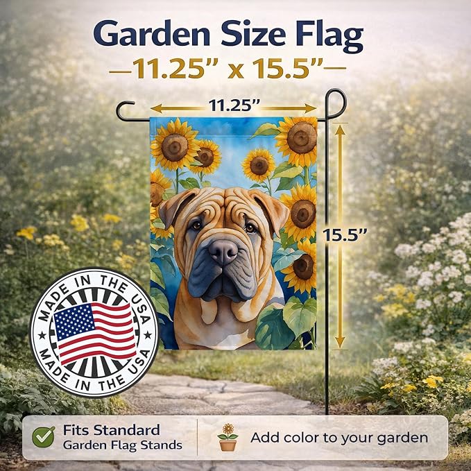 Caroline's Treasures DAC6159GF Shar Pei in Sunflowers Garden Flag Mailbox Flag Decorative Yard Flag Banner Outside Patio Artwork Yard Flower Beds, Garden Size, Multicolor