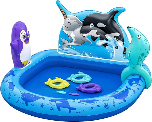 Bestway H2OGO! Polar Pals Kids Inflatable Water Play Center (53" x 51.5" x 28.5") | Outdoor Summer Pool Toy for Children Ages +2