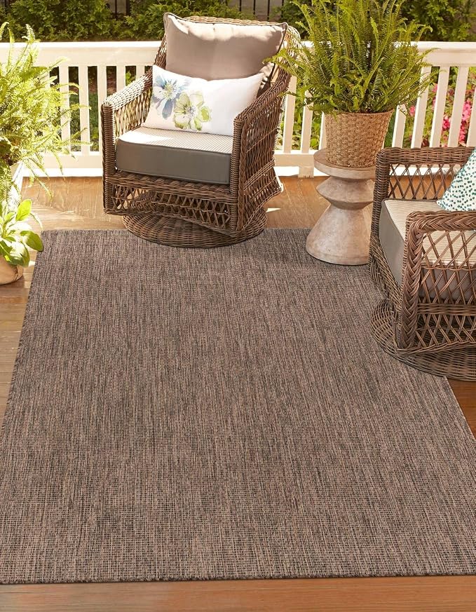 Unique Loom Outdoor Solid Collection Area Rug (2' x 3' 1" Rectangle Light Brown/Ivory)
