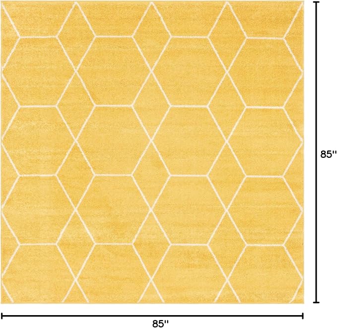Unique Loom Trellis Frieze Collection Area Rug - Geometric (7' Square, Yellow/ Ivory)