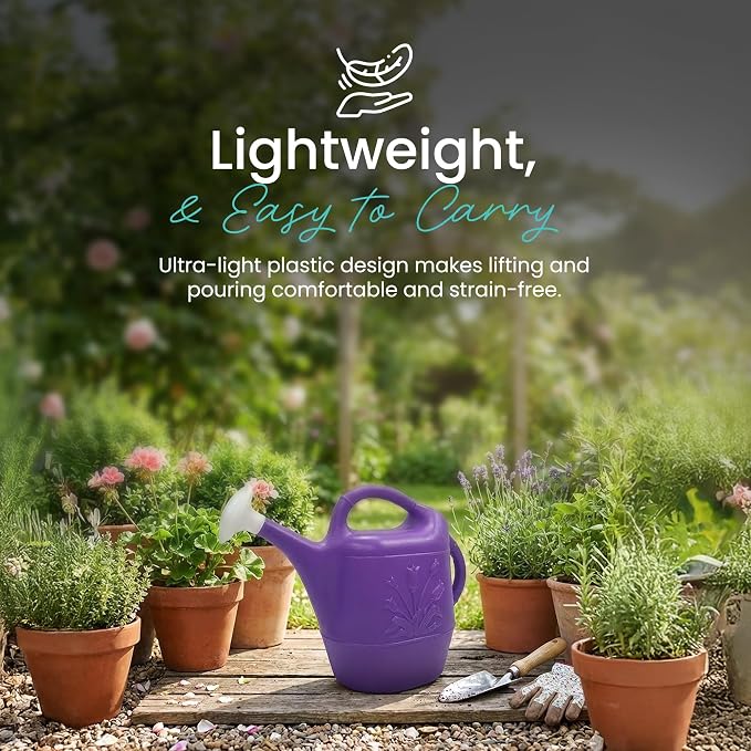 Union Products 63071 2 Gallon Plastic Indoor/Outdoor Watering Can w/Tulip Design for Garden, Potted Plants, & Patio Pots, Purple