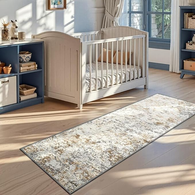 Toneed Washable 2x6 Non-Slip Abstract Runner Rug for Hallway Kitchen | Soft Modern Low Pile Area Rugs for Bedroom Laundry Living room,Indoor Carpet for Bedside Home Decor, Brown