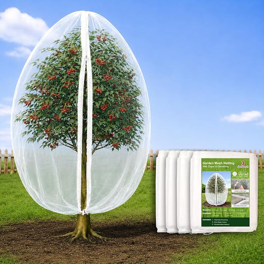 Jevrench 4 Pack 6.5 x 6.5ft Garden Netting for Plants, Fruit Tree Netting with Zipper & Drawstring, Bird Netting for Garden Protection, Blueberry Bushes, Tomato Plants & Fruit Trees