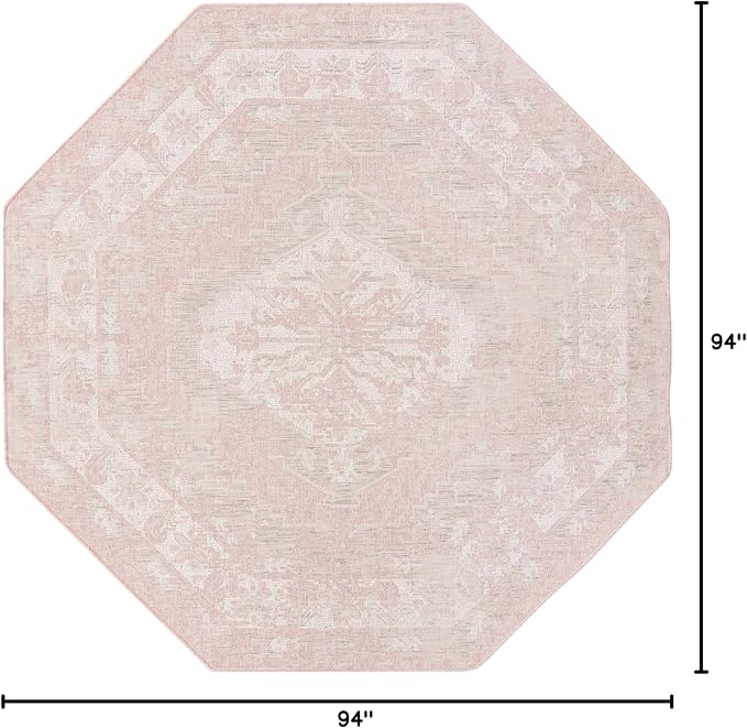 Unique Loom Outdoor Traditional Collection Area Rug - Valeria (7' 10" Octagon, Pink/ Ivory)