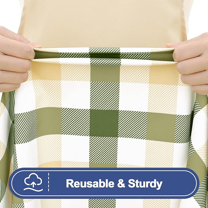 Smiry Picnic Table Cover with Bench Covers, Waterproof Elastic Fitted Tablecloths for 5 Foot Rectangle Tables, Washable Buffalo Plaid Tablecloth for Easter, Outdoor (Sage Green & Beige, 30"x60")