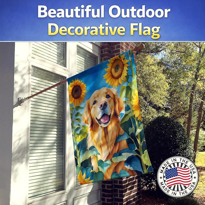 Caroline's Treasures DAC6088CHF Golden Retriever in Sunflowers House Flag Large Porch Sleeve Pole Decorative Outside Yard Banner Artwork Wall Hanging, Polyester, House Size, Multicolor