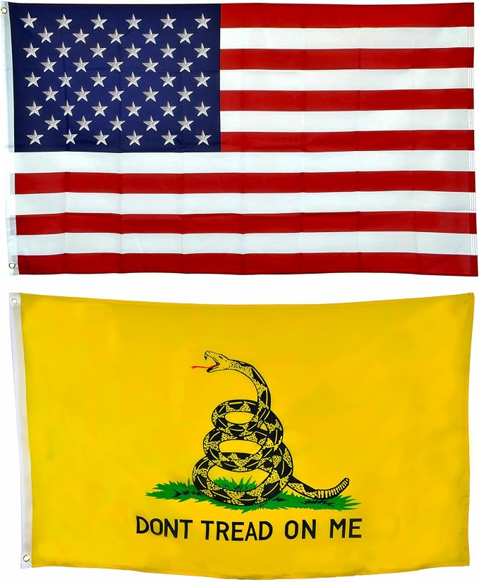 Shop72 Set of Gadsden Flag - Don't tread on Me, with 3x5 American Flag, For Outdoor and Indoor, Allegiance to USA, Garden Banner Made Heavy Duty, Bandera De Estados Unidos