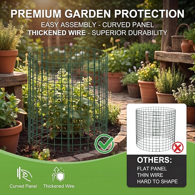 15 Packs Plant Protectors from Animals, 45Pcs 12"x 16" Large Metal Wire Mesh Garden Plant Cages for Outdoor Gardening, Chicken Wire Cloche Plant Cages for Rabbits with Zip Ties & Stakes(Green)