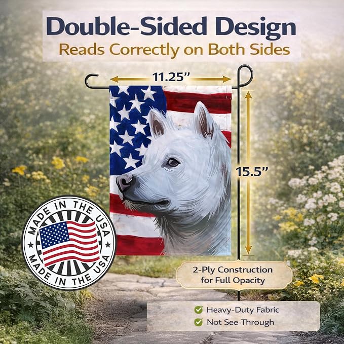 Caroline's Treasures CK6593GF Kishu Ken American Flag Garden Flag Mailbox Flag Decorative Yard Flag Banner Outside Patio Artwork Yard Flower Beds, Garden Size, Multicolor