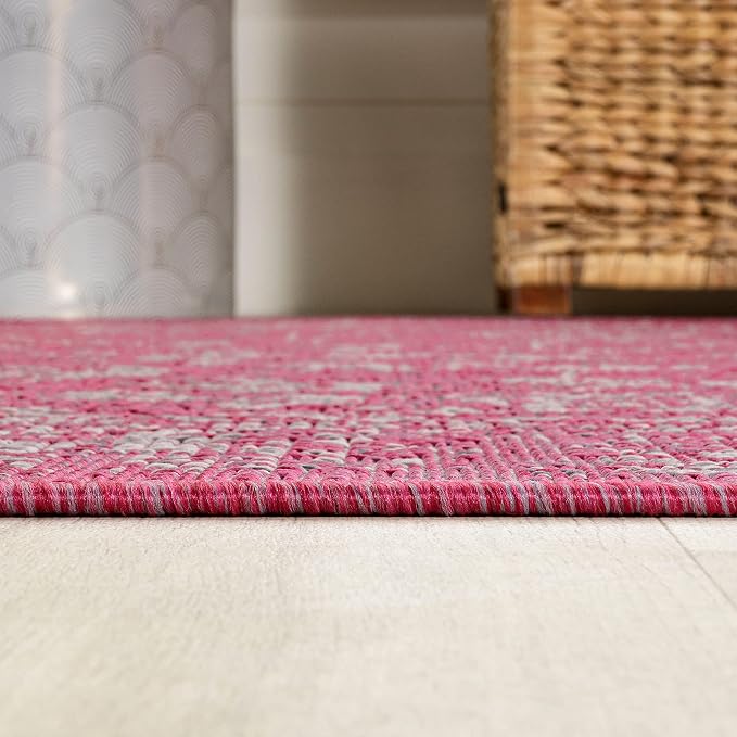 JONATHAN Y Weave Floral Indoor Outdoor Area Rug 3X5 Fuchsia/Light Gray, Tela Bohemian Textured for Backyard, Patio, Porch, Easy-Cleaning, High Traffic, Pet-Friendly, Non-Shedding (SMB100G-3)