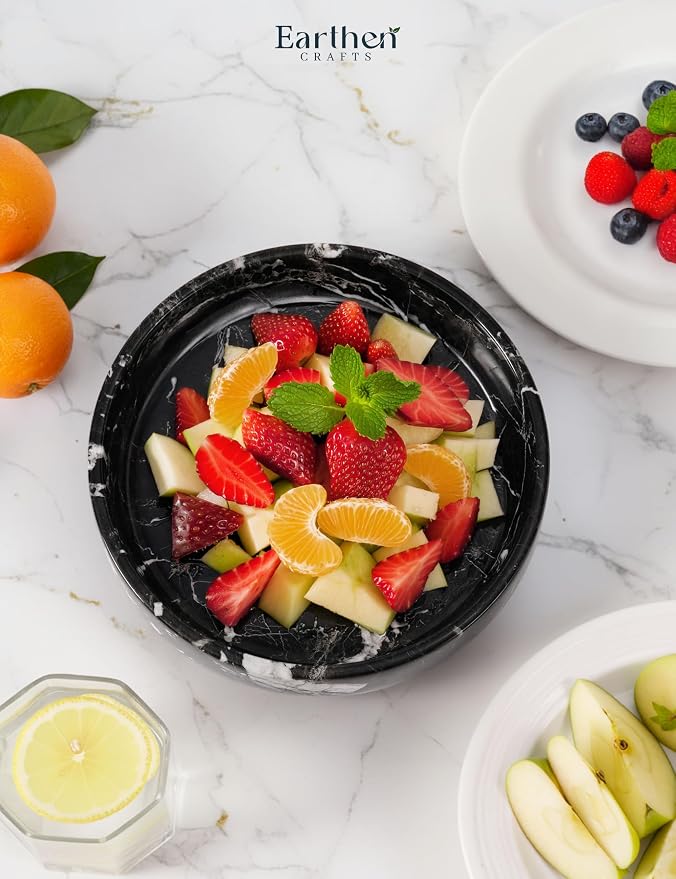 Marble Serving Bowl 8" Black Fruit Bowl For Kitchen Counter For Kitchen Decor, Decorative Bowl for Home Decor, Entryway Table Modern Candy Bowl