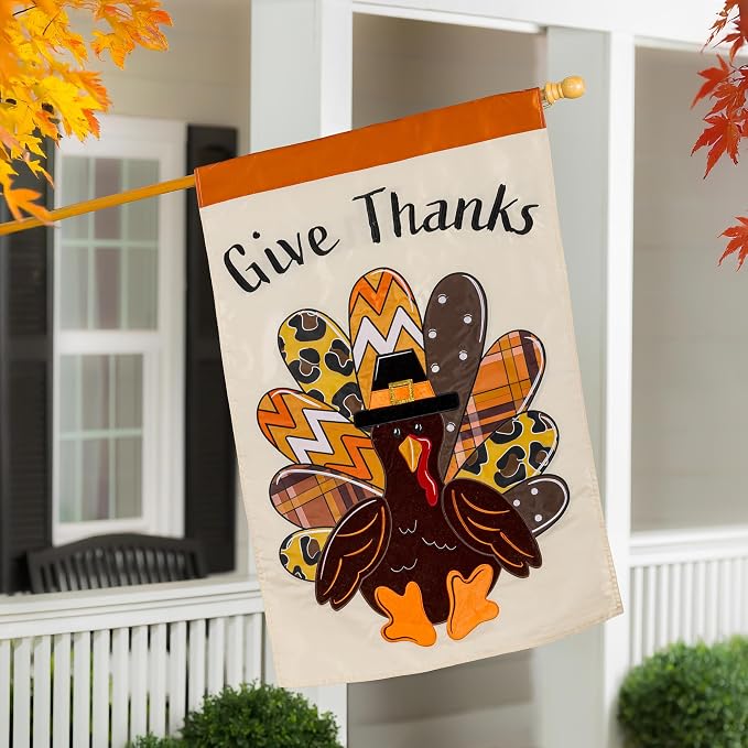 Evergreen Flag Fall Garden Flags Double Sided, Garden Flags for Outside Autumn Decorations for Home, Porch, Yard (Thanksgiving Turkey, 28x44 inch)
